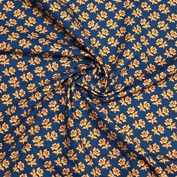 Liberty bomuldspoplin Priscilla i bl med orange roser - pr. 0,25 meter 