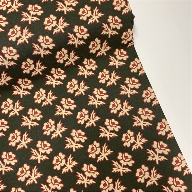 Liberty bomuldspoplin 'Priscilla' i grn med orange roser - pr. 0,25 meter 