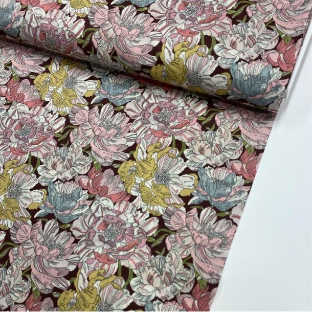 Liberty bomuld med store, tegnede blomster - pr. 0,25 meter 