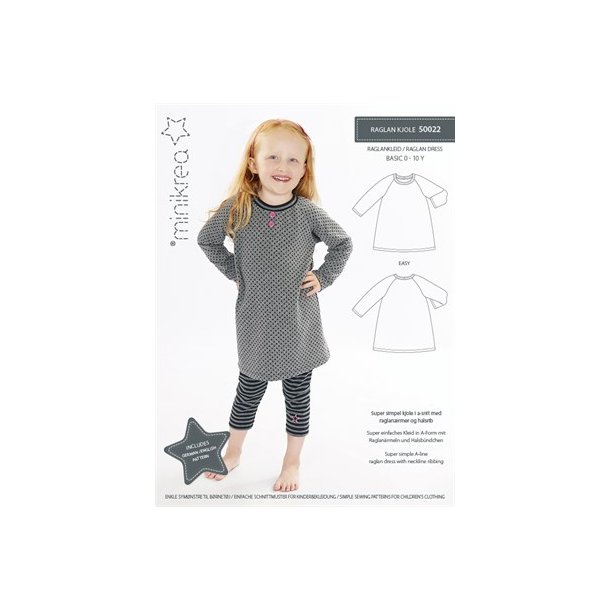 Raglan Kjole i str. 0-10 r - MiniKrea mnster 50022