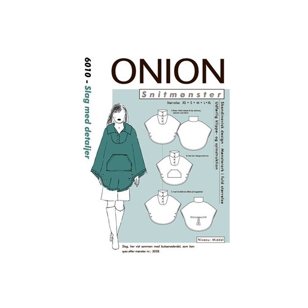 Onion 6010 - Slag/poncho med detaljer. Snitmnster