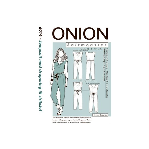 Onion 6014 - Jumpsuit med drapering til strikstof. Snitmnster