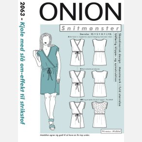 Onion 2063 - Kjole med sl� om-effekt til strikstof. Snitm�nster
