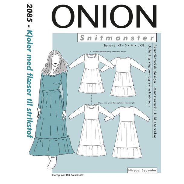 Onion 2085 - Kjole med flser til strikstof. Snitmnster