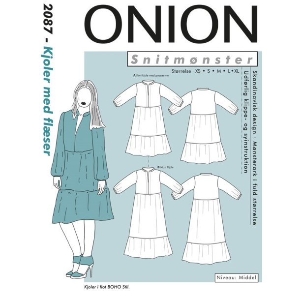 Onion 2087 - Kjole med flser til fast stof. Snitmnster