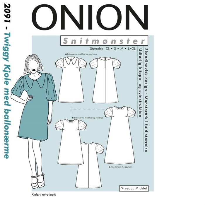 Onion 2091 - Twiggy kjole med ballonærme.
