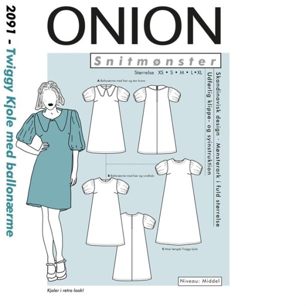 Onion 2091 - Twiggy kjole med ballonrme. Snitmnster