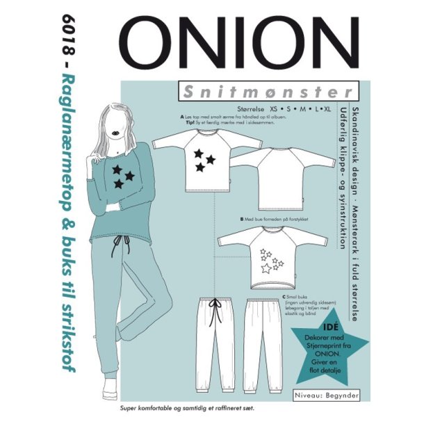 Onion 6018 - Raglanrmetop &amp; buks til strikstof. Snitmnster