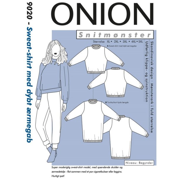Onion 9020 - Sweat-shirt med dybt rmegab. Snitmnster