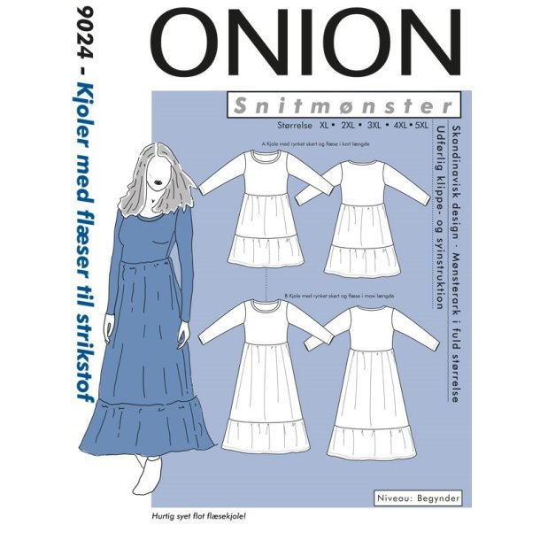 Onion 9024 - Kjole med flser til strikstof. Snitmnster