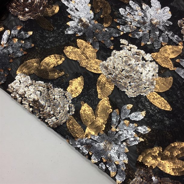 Paillet-blonde i slv og guld p gennemsigtig net-bund - pr. 0,25 meter