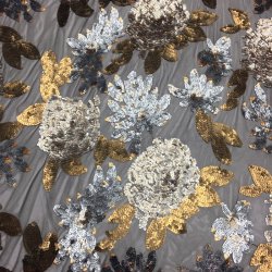 Paillet-blonde i slv og guld p gennemsigtig net-bund - pr. 0,25 meter