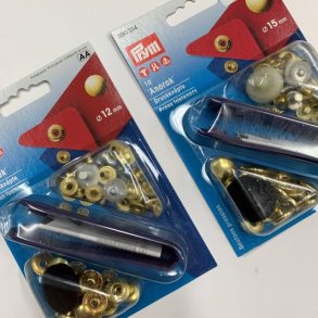 Prym trykknapper i guld, 12 og 15 mm - pr pakke 