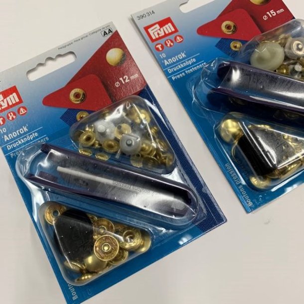 Prym trykknapper i guld, 12 og 15 mm - pr pakke 