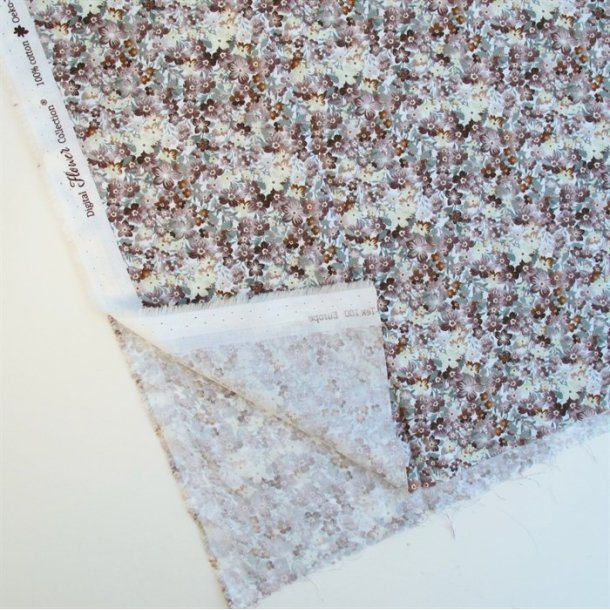 Bomuldslrred med sm fine blomster i dmpede nuancer - pr. 0,25 meter.