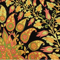 Quiltet polyester med orange paisley mnster - pr. 0,25 meter 