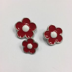 R�d blomster metalknap, 3 st�rrelser
