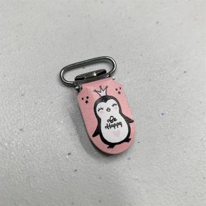 Seleclips / seleklemme, hndlavet i rosa med pingvin (handmade)