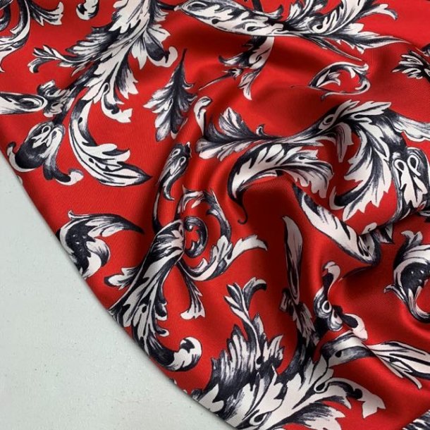 Silke i r�d med kunsteriske fjer - pr. 0,25 meter