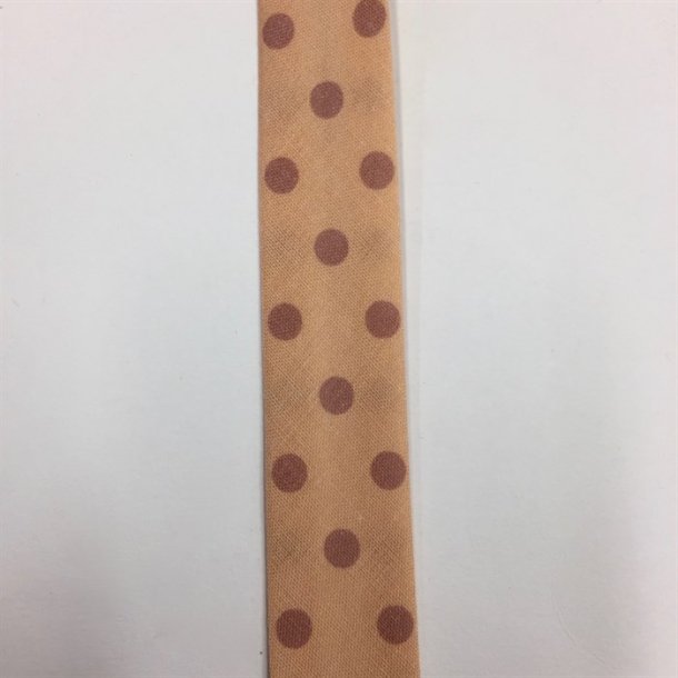 Skrbnd med prikker fersken - 15, 20 mm - pr. meter