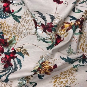 Vvet bomuld / viskose med blomster, pletter og andet dekoration - pr. 0,25 meter