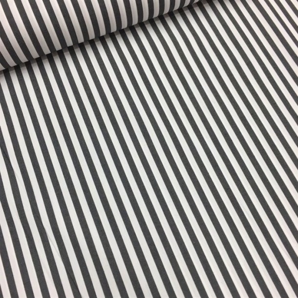 Stribet skjortestof i m�rkegr� / hvid - pr. 0,25 meter