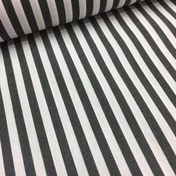 Stribet skjortestof i m�rkegr� / hvid - pr. 0,25 meter