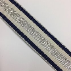 Vvet bnd i marine og rhvid med slvglimmer, 25 mm - pr. meter