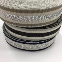 Vvet bnd i marine og rhvid med slvglimmer, 25 mm - pr. meter