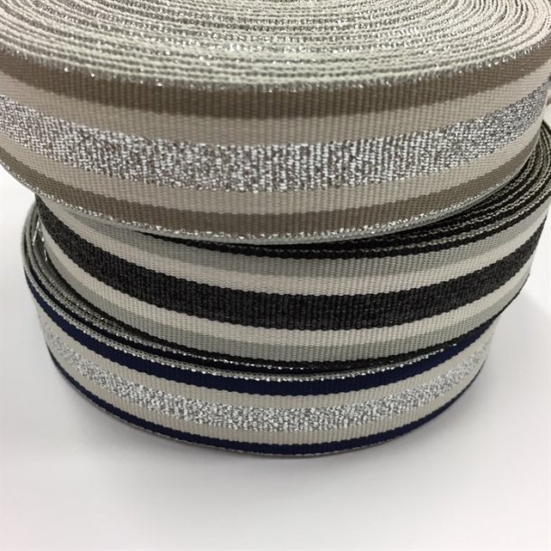 Vvet bnd i marine og rhvid med slvglimmer, 25 mm - pr. meter