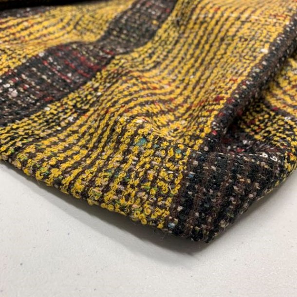 V�vet boucl� i gul og sort med striber - pr. 0,25 meter