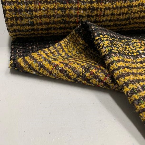 V�vet boucl� i gul og sort med striber - pr. 0,25 meter