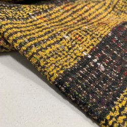 V�vet boucl� i gul og sort med striber - pr. 0,25 meter