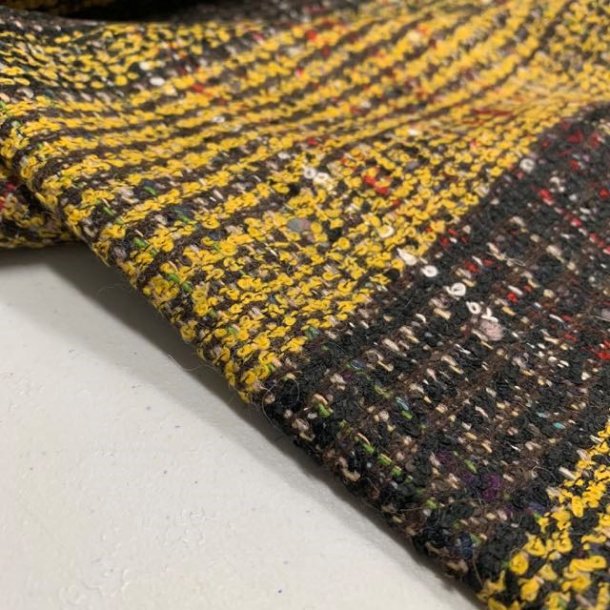 V�vet boucl� i gul og sort med striber - pr. 0,25 meter