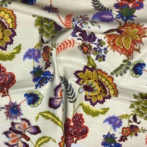 Vvet viskose / bomuld med farverige blomster - pr. 0,25 meter