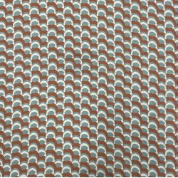 Orange viskose med buer i hvid og turkis - pr. 0,25 meter