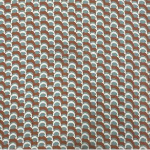 Orange viskose med buer i hvid og turkis - pr. 0,25 meter