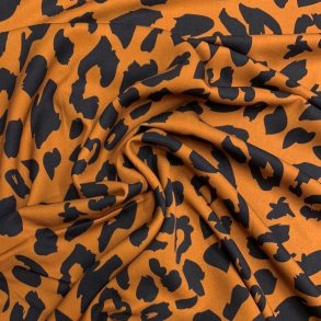 Viskose Twill i mrk karry med sorte leopard pletter - pr. 0,25 meter