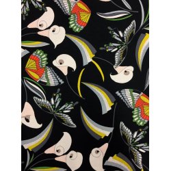 Viskose jersey med sommerfugle og calla liljer - pr. 0,25 meter