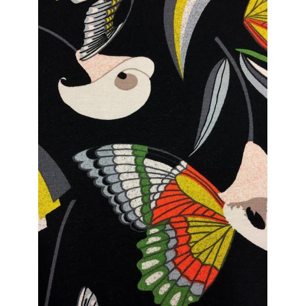 Viskose jersey med sommerfugle og calla liljer - pr. 0,25 meter