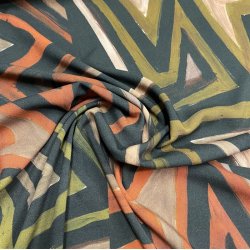 Viskose med malet motiv i grn og orange - pr. 0,25 meter 