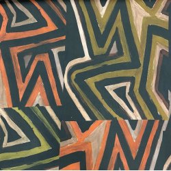 Viskose med malet motiv i grn og orange - pr. 0,25 meter 