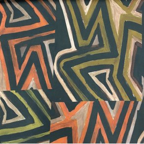 Viskose med malet motiv i grn og orange - pr. 0,25 meter 