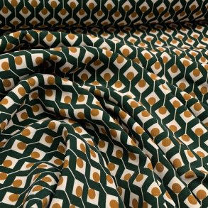 Viskose med smukt mnster i grn og karry - pr. 0,25 meter