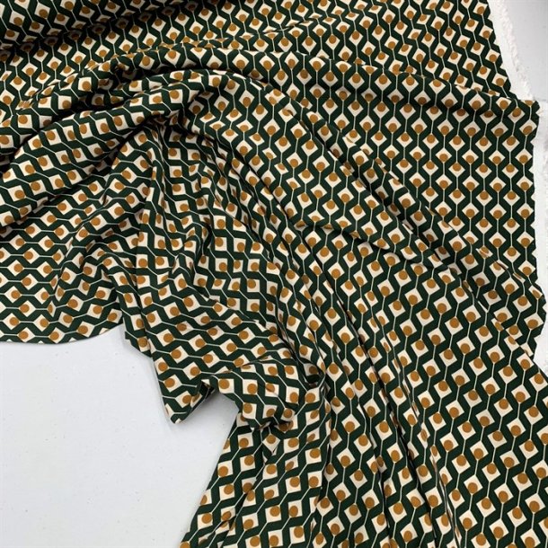 Viskose med smukt mnster i grn og karry - pr. 0,25 meter