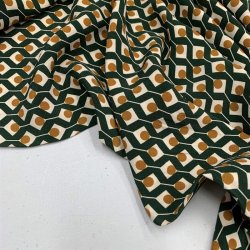 Viskose med smukt mnster i grn og karry - pr. 0,25 meter