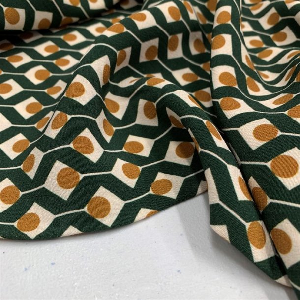 Viskose med smukt mnster i grn og karry - pr. 0,25 meter