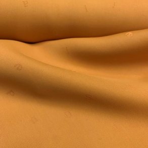 Viskose i sennepsgul med sm indvvede bogstaver - pr. 0,25 meter