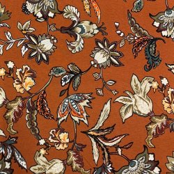 Viskosejersey i rust med blomster - pr. 0,25 meter