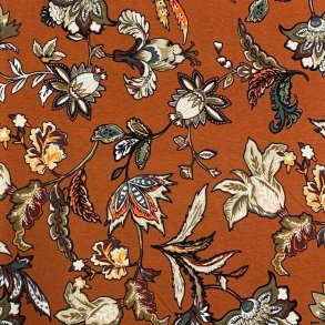Viskosejersey i rust med blomster - pr. 0,25 meter